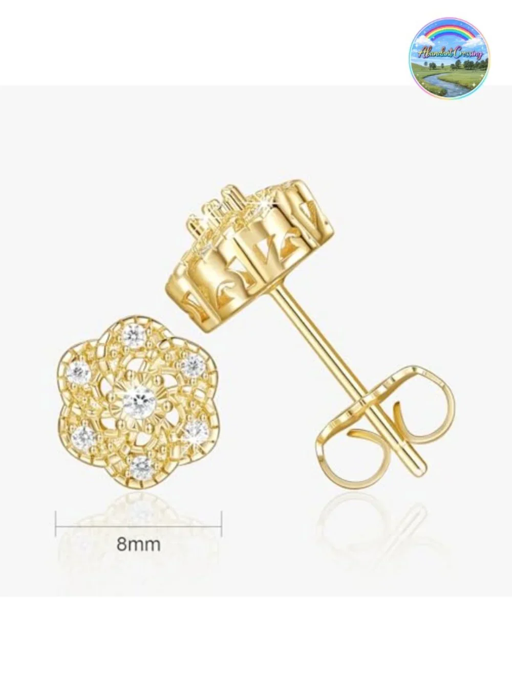 14k Gold Plated Cubic Zirconia Floral Stud Earrings 8mm